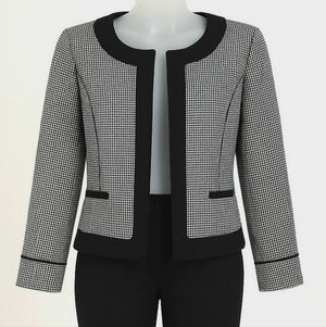 Ann Taylor Black & White Houndstooth Tweed Cropped Academia Blazer